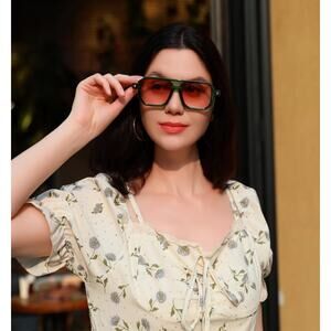 Feisedy Green 70s Aviator Sunglasses New